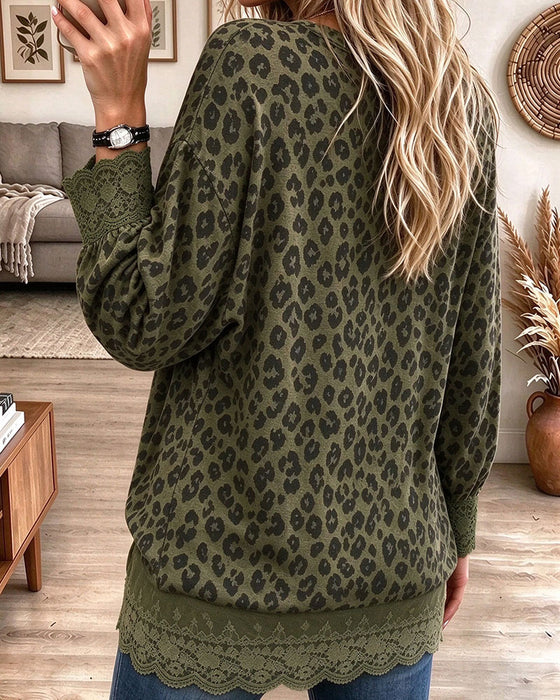 Blouse Kantenpaneel Luipaardprint