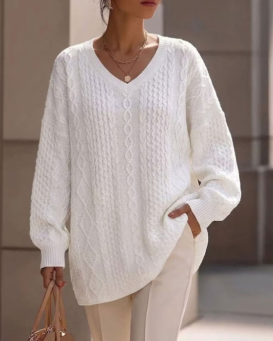 Pullover V-Hals Stijlvol Effen Relaxed Gebreid