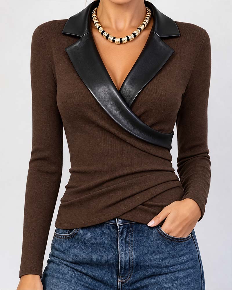 Top PU Knoopsgat Kruis Langmouw