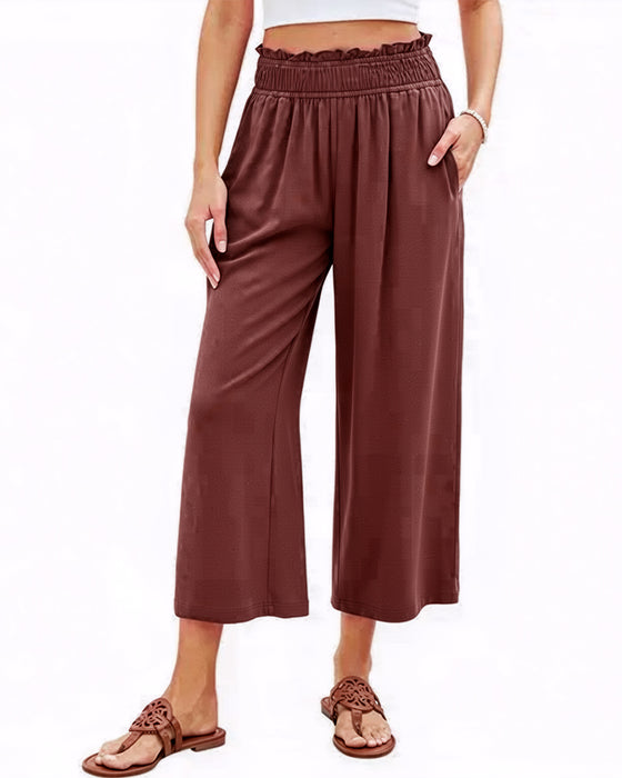 Broek Ruffle Hoge Taille Wijde Pijp Geknipt