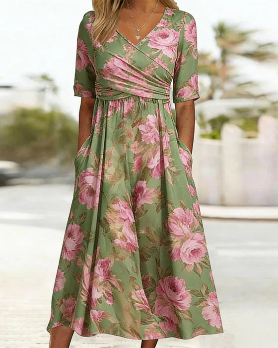 Jurk Bloemenprint Kruisband Wrap Lang
