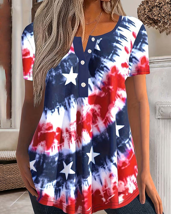 Blouses Tie-Dye Henley Korte Mouw