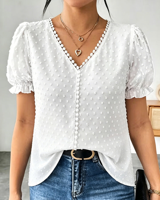 Blouse V-hals Pofmouw