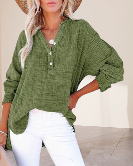 Blouse Geplooid Knoop Lange Mouw