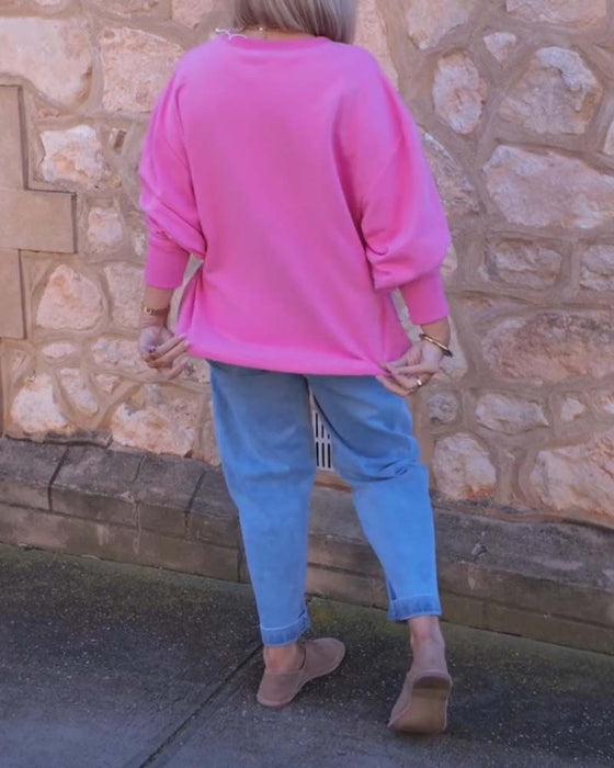 Sweater V-Hals Effen Kleur