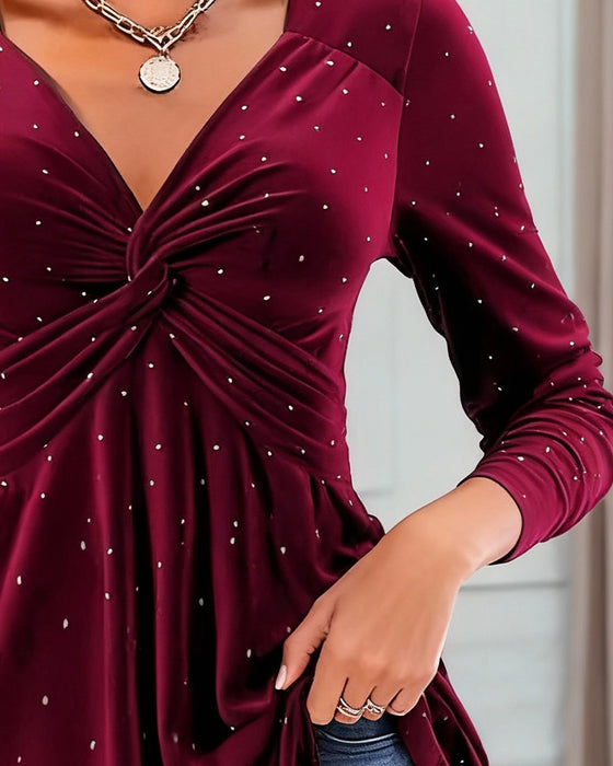 Top Met V-Hals En Glinsterend Knoopdetail