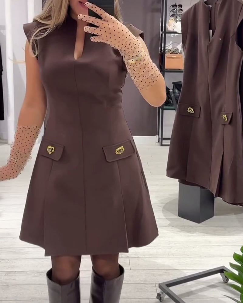 Jurk V-hals Elegant Mouwloos