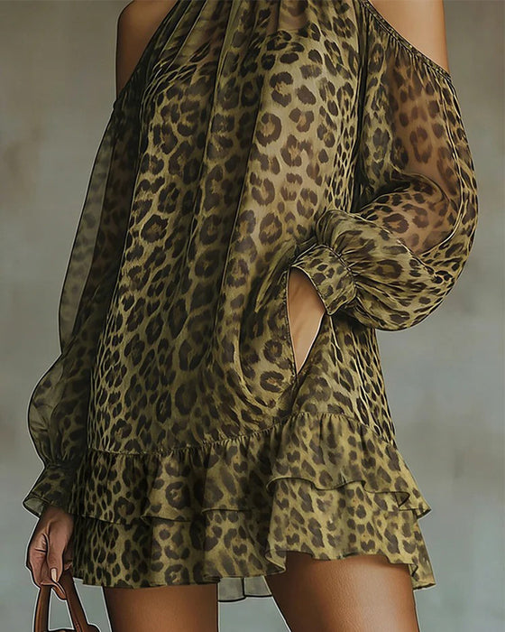 Jurk Mode Off-Shoulder Halster Luipaard