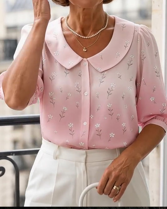 Blouse Bloemen Peter Pan Kraag Ballon Mouw