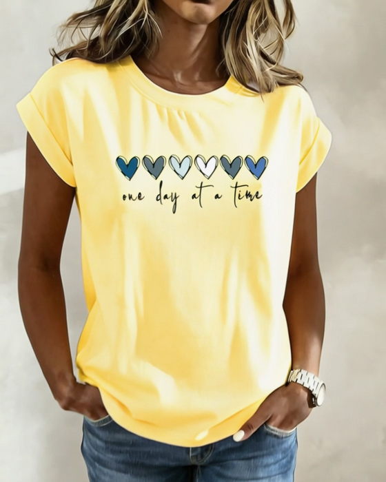 Top Hartprint Ronde Hals Korte Mouw