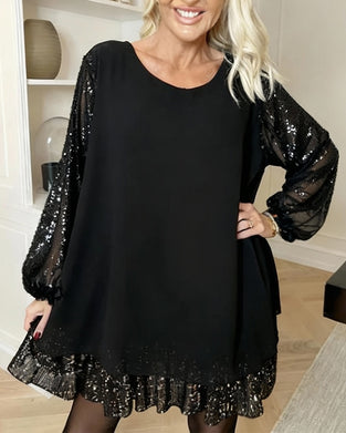 Wijde Jurk Met Lantaarnmouwen En Ronde Hals