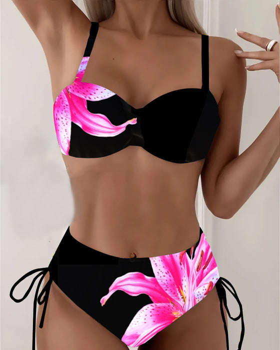 Bikini Driehoek Strik Bloemenprint