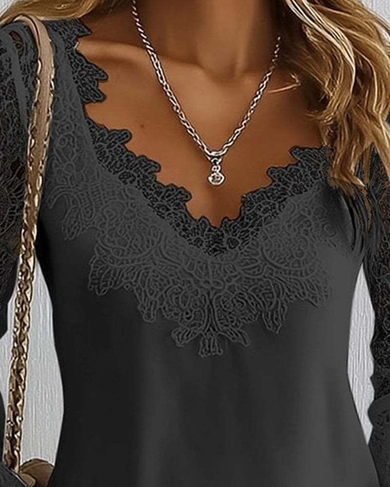 Top Patchwork Langmouw V-Hals