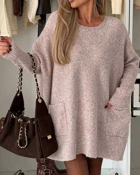 Trui Ronde Hals Trui Zak Loose