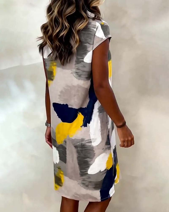 Jurk Ronde Hals Tie-Dye Geprint