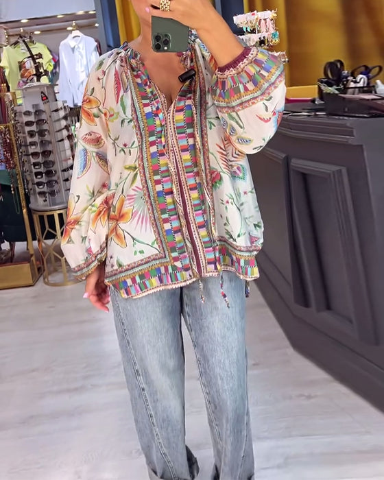 Blouse Sexy V-hals Modeprint