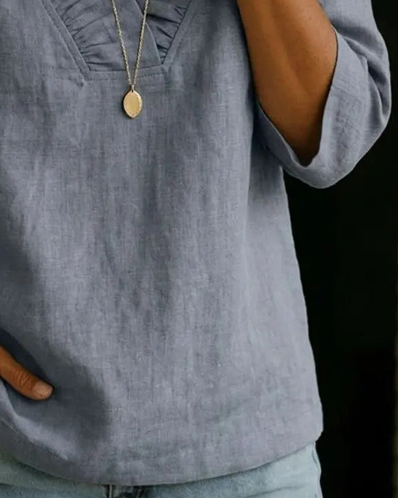 Blouse 100% Katoen Frons V-hals Driekwart Mouw