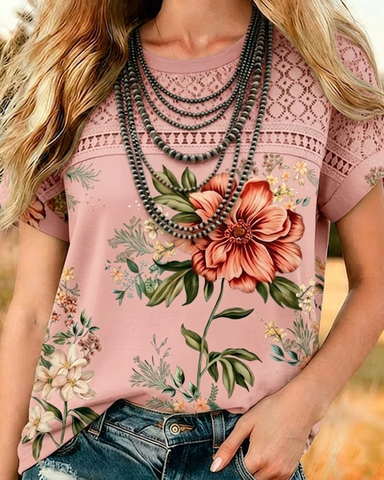 T-Shirt Cut-Out Patchwork Korte Mouw
