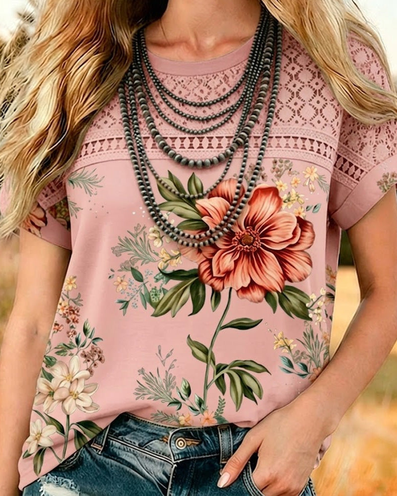 T-Shirt Cut-Out Patchwork Korte Mouw
