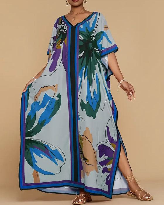 Jurk V-Hals Los Print Resort Cover-Up