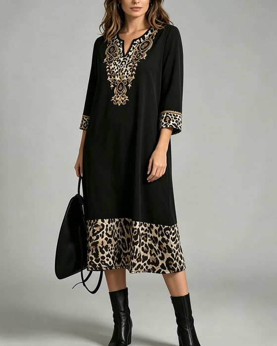 Dress Mini V-Hals Luipaard Print Patchwork Los