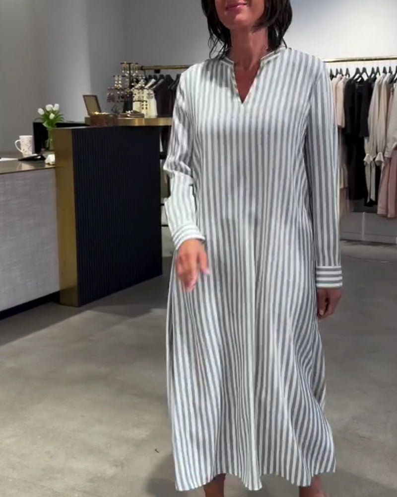 Jurk Gestreepte Zijsplit Maxi