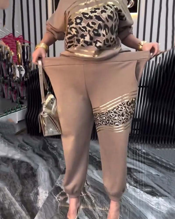 Set Luipaardprint Casual Sweatshirt