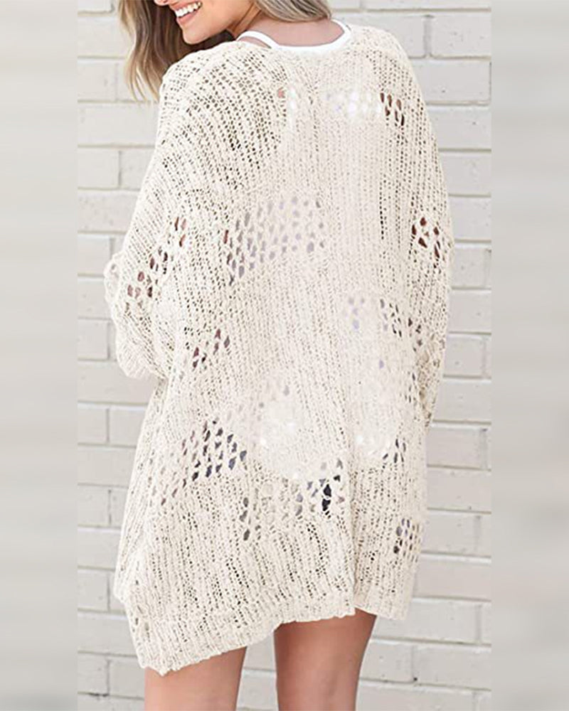 Cardigan Casual Langmouw Uitgesneden Trui