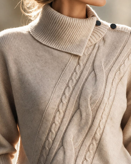 Pullover Diagonaal Kabel Turtleneck Knoopsluiting