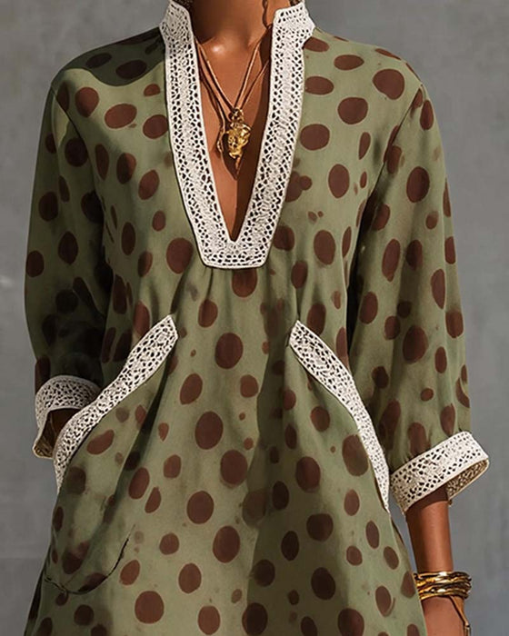 Jurk V-Hals Polka Dot Zak