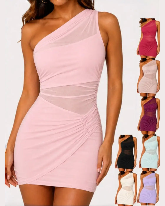 Jurk Enkel Schouder Sheer Patchwork