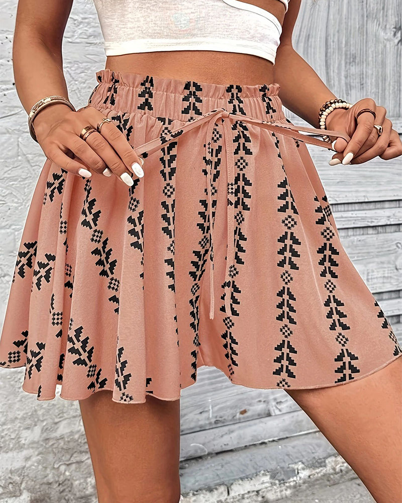 Shorts Print Trekkoord Loose Fit Flare