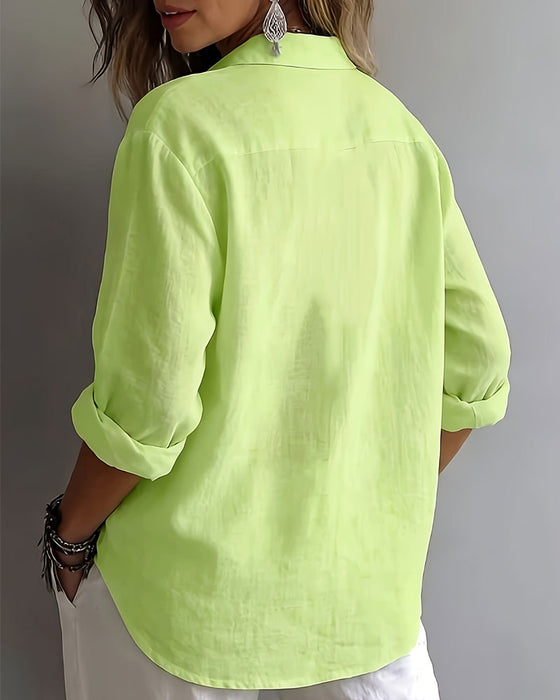 Blouse Effen Kleur Knoopsgat Half Knoopsluiting Langmouw