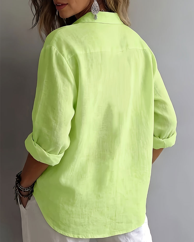 Blouse Effen Kleur Knoopsgat Half Knoopsluiting Langmouw