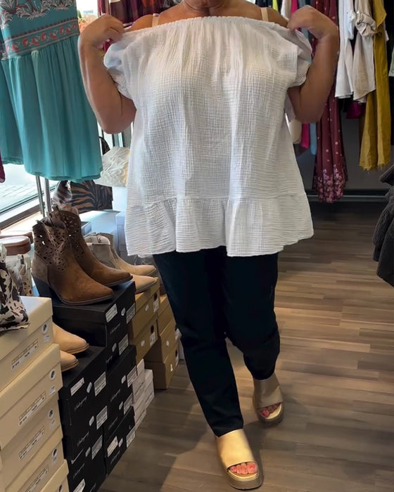 Blouse Ronde Hals Gerimpeld Relaxed Effen