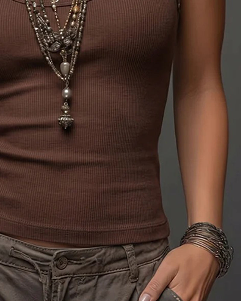 Tanktop Effen Klinknagel U-Hals