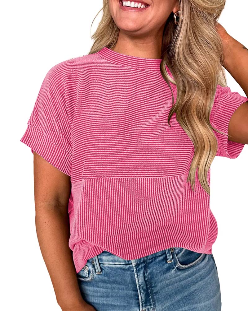 T-Shirt Gestreept Korte Mouw Ronde Hals