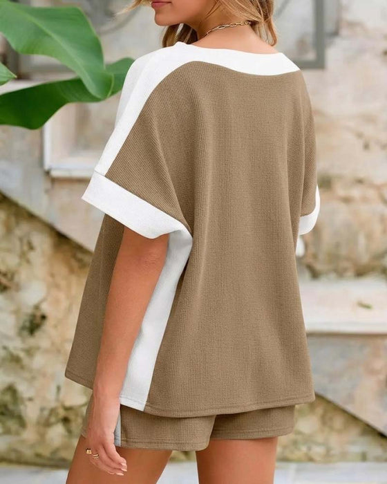 Set Kleurblok Korte Mouw Shorts Casual