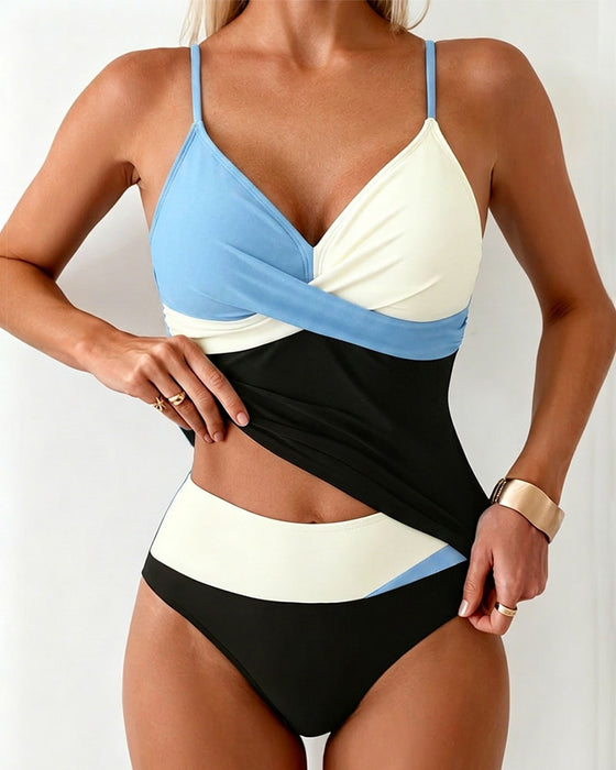 Tankini Hoge Taille Kleurblok