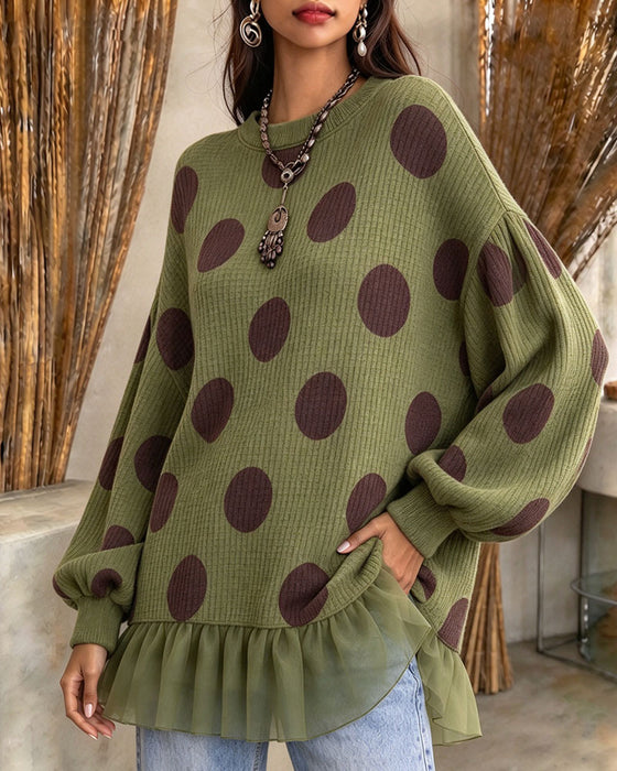 Sweatshirt Ronde Hals Stippel Gerimpeld