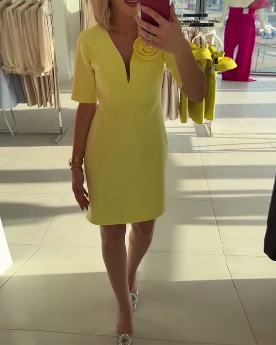 Jurk Elegant Handgemaakte Bloem Effen Kleur