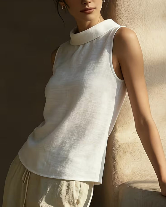 Blouse Met Kraag Mouwloos Effen