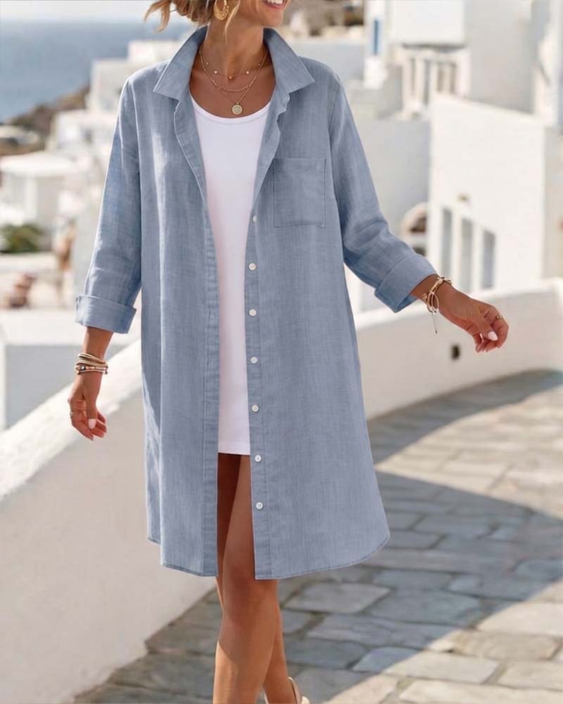 Jurk Rever Knoop Lang Shirt