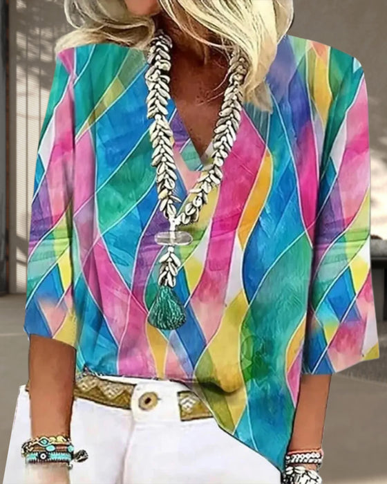 Blouse V-Hals Contrasterende Kleur