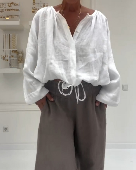 Blouse Lange Mouw Gerimpeld Strik