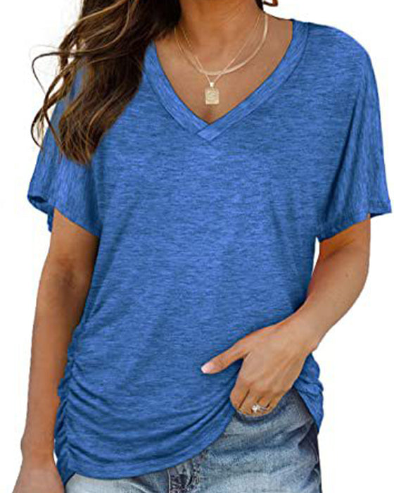 T-Shirt Geplisseerd Effen V-Hals