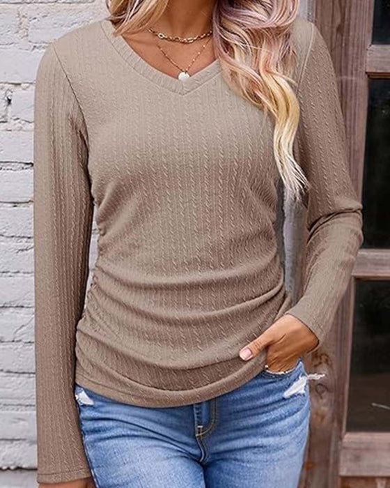 Blouse V-Hals Slim Fit Gestructureerd
