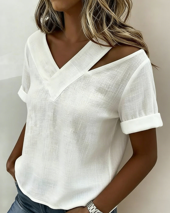 Blouse Off-Shoulder V-Hals Effen Kort Mouw