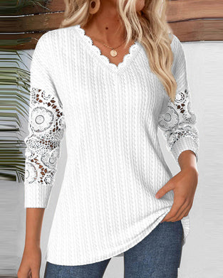 Top casual v-hals holle kant mouw