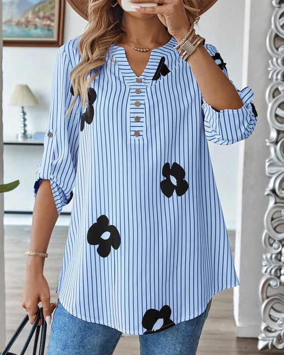 Shirt Gestreept Print V-Hals Mode